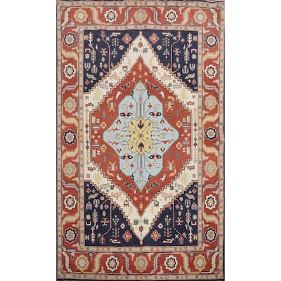 Hand Knotted Oriental 100% Wool Carpet Traditional Medallion Oranges & Rust Heriz (serapi) Area Rug - 9' 0'' X 6' 0''