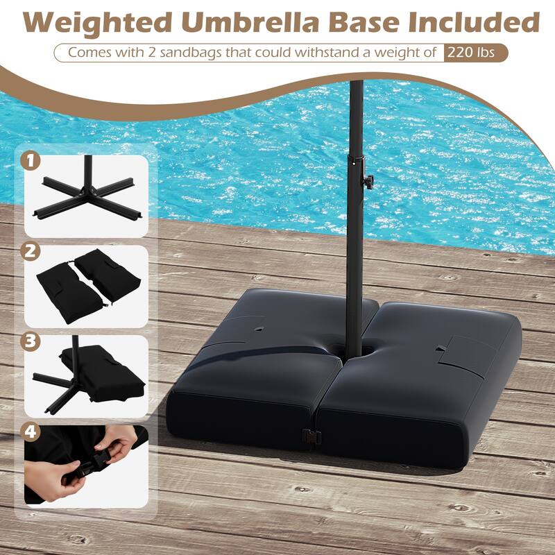 Large 10 Feet Patio Offset Umbrella with Stable Crossed Base and Solar LED Lights for Outdoor