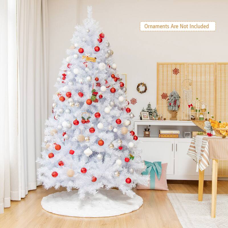 Gymax 6/7/8 FT White Artificial Christmas Tree Hinged Unlit Iridescent