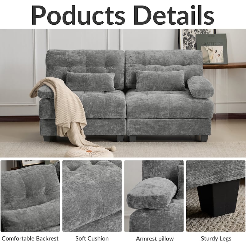 GDFStudio - 4-Piece Adjustable Backrest 67" Chenille Loveseat Sofa with 2 Throw Pillows