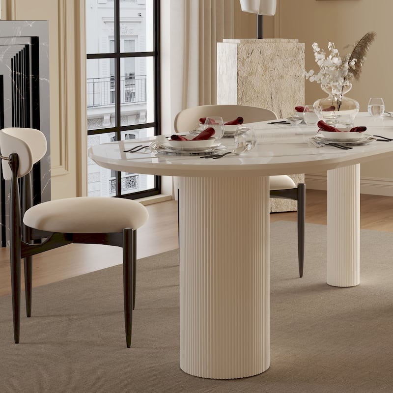 Luxe Creamy Dining Table with Roman Column Legs