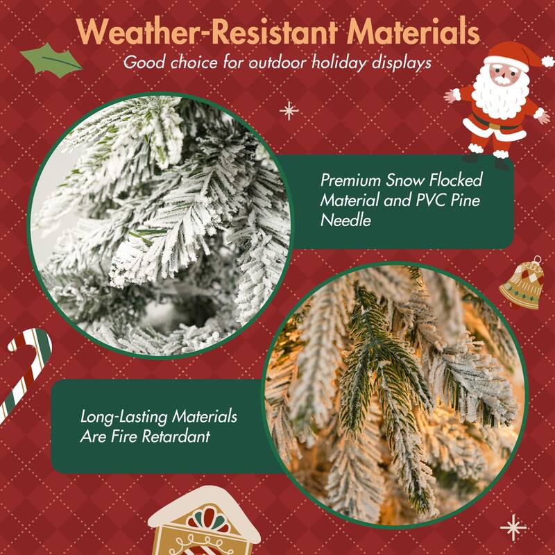 Xmas Snow Garland and Snow Xmas Tree, 3 Pac Snowy Flocked Christmas Decor with LED Lights,9ft Flocked Garland,6ft Flocked Tree