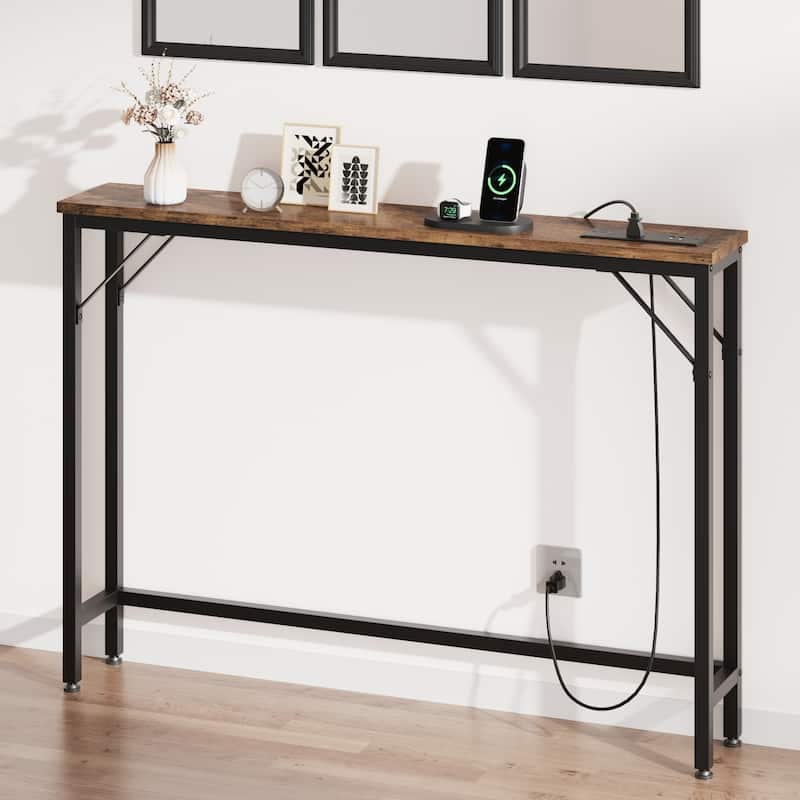 5.9" Narrow Sofa Table, Skinny Console Table with Storage