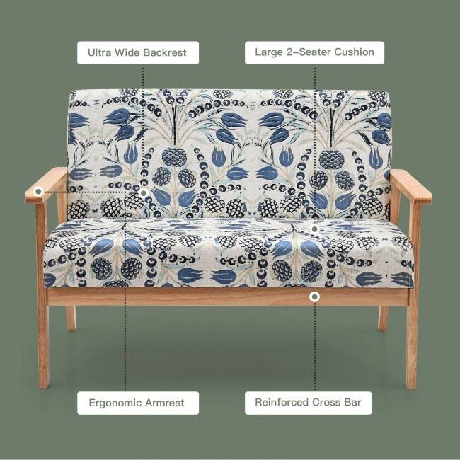 Modern Fabric Loveseat Sofa Couch Upholstered 2-Seat Armchair - 45" x 26.5" x 32" (L x W x H)