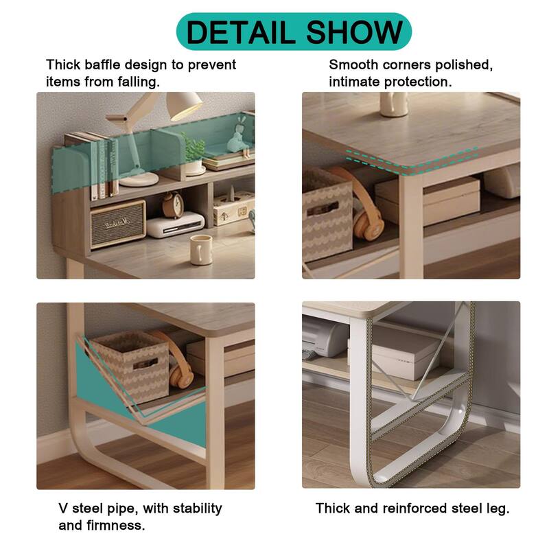 55.12" Rectangle Desk In Grey White