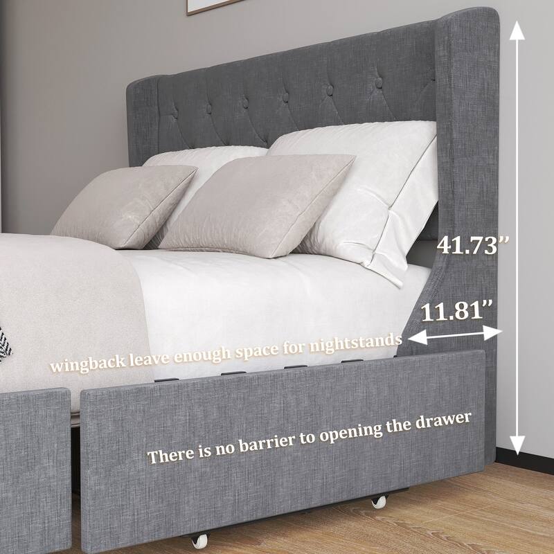 Luxurious Platform Bed with Hidden Drawers and Stylish Headboard