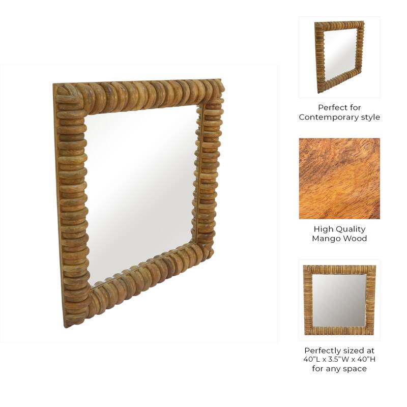 Wood Wall Mirror Casual Square Woven Ribbed Detailing - 40" Brown - 40" x 3.5" x 40"