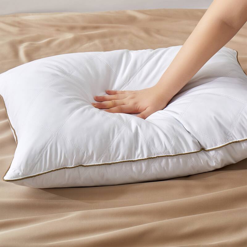 2 Pack Premium Medium-Firm Goose Feather Bed Pillow with Classic Piping - White