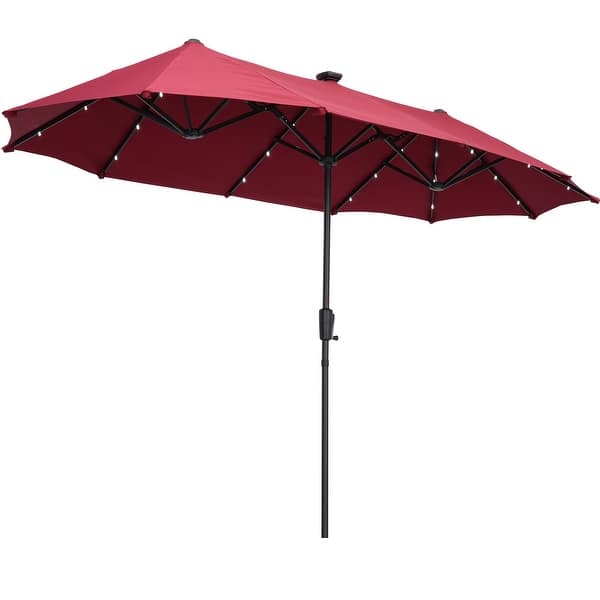 cantilever patio umbrella with lights and base 10 ft Outdoor Patio Solar LED Cantilever Umbrella