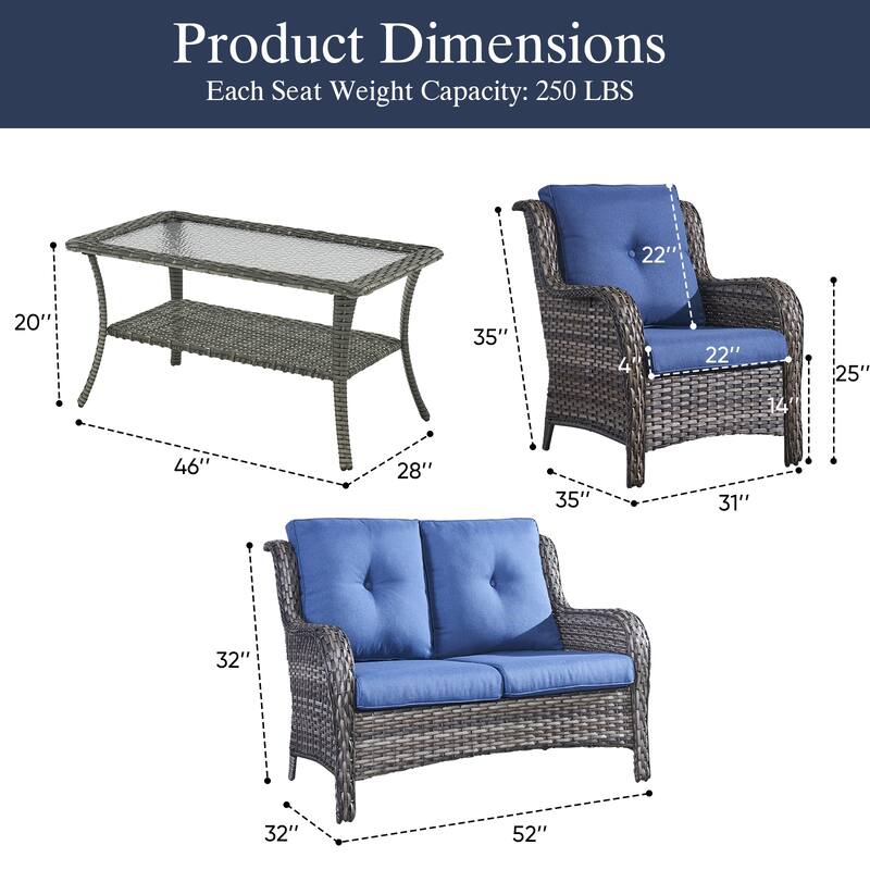 Outdoor Patio Chairs with Loveseat Table Grey-Blue - Grey