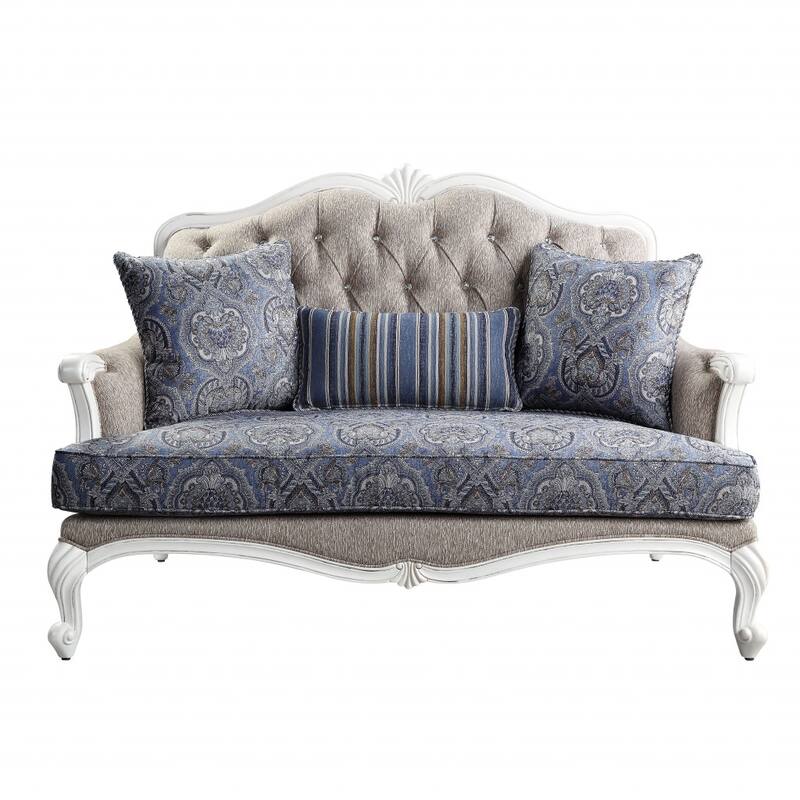 HomeRoots 64" Beige 100% Linen And White Love Seat