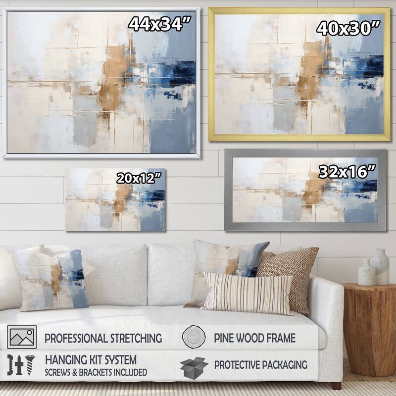 Designart "White And Blue Paint Fusion" Abstract Wall Art