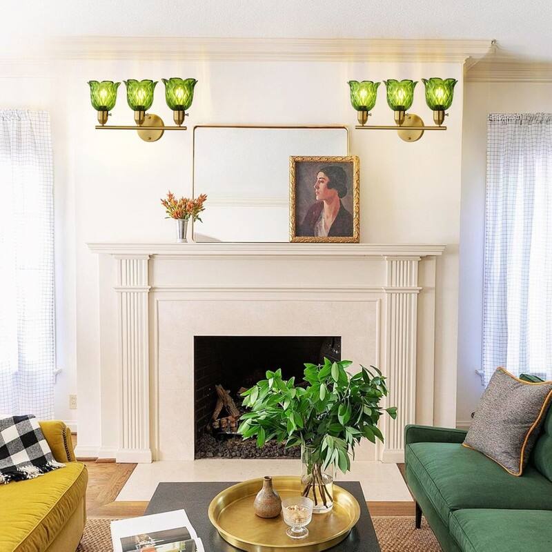 3 Pack green lighting tulip green light fixtures glass wall sconces