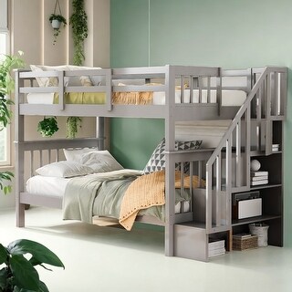 Stairway Twin over Twin Bunk Bed with Storage and Guard Rail - Bed Bath ...