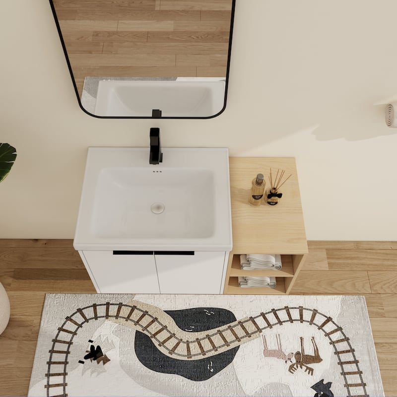 Malwee 24"/36"/48"/60" Floating Bathroom Vanity, Wall Mounted Bathroom Vanity with Ceramic Sink,Soft Close Door and Shelf
