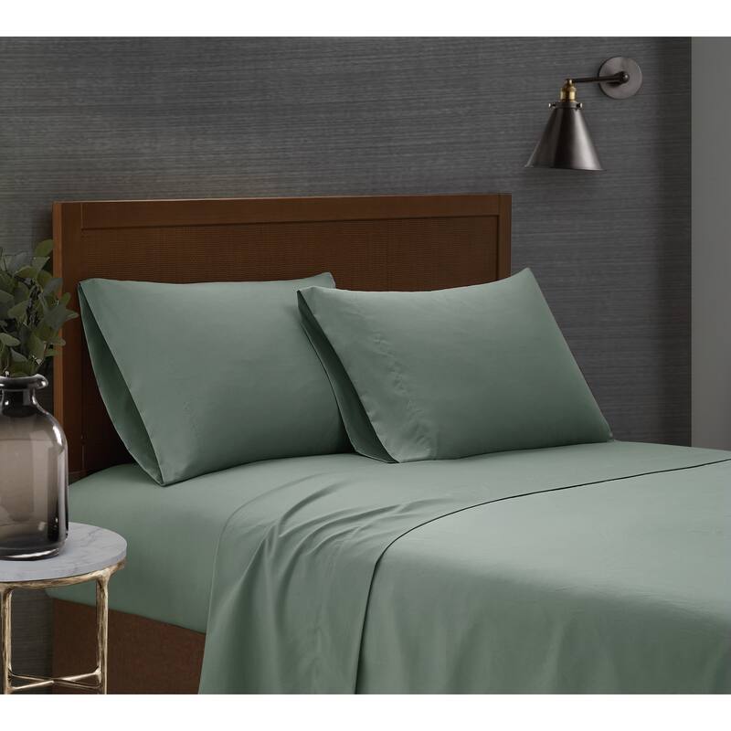London Fog Garment Wash Solid Sheet Set - Green - King