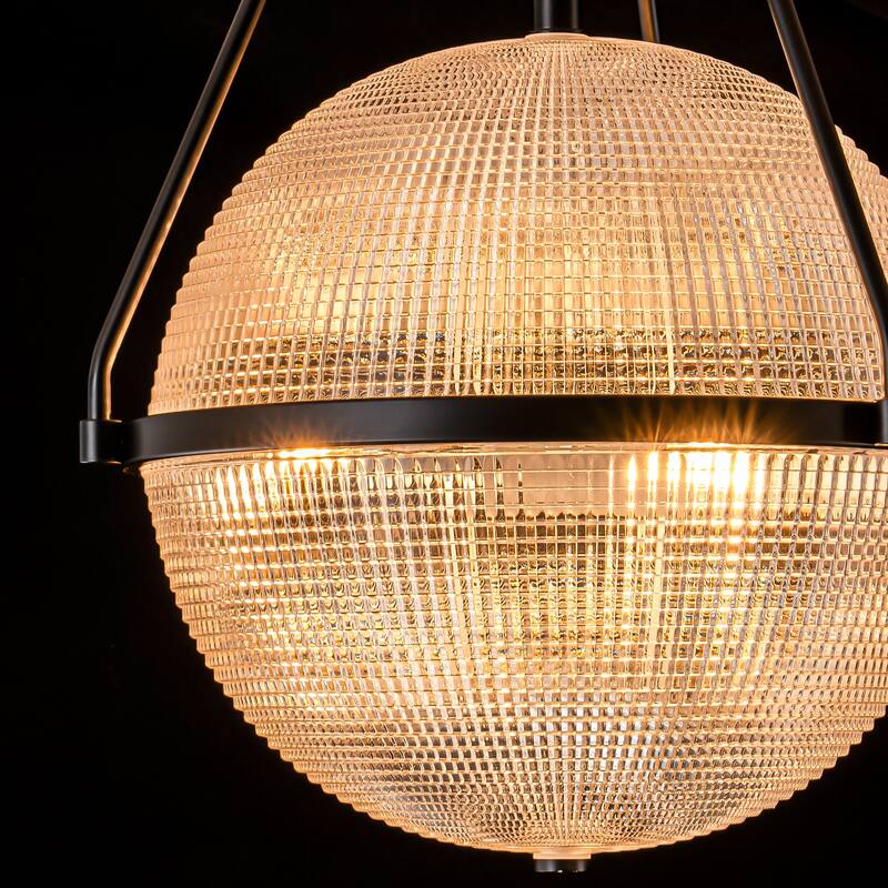 3-Light Mid-Century Modern Grid Textured Glass Globe Bubble Semi-Flush Mount Light for Dining Room - 13.7 in. W x 17.1 in. H