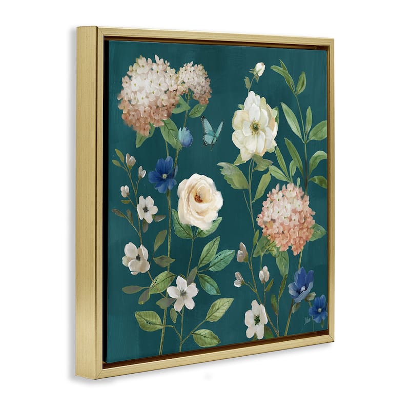 Stupell Bright Garden Blooms on Green Framed Floater Canvas Wall Art Design By Nan