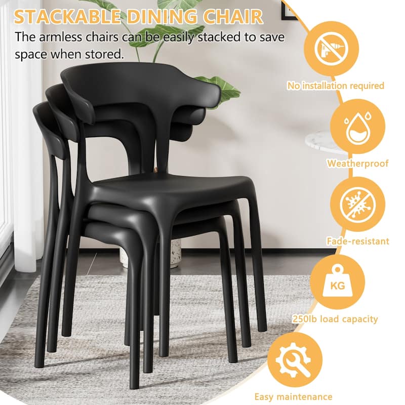 Javlergo 4-Pack Stackable Plastic Chairs for Indoor & Outdoor Use 250lb Capacity Horn Back Design Patio Dining Chairs