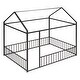 preview thumbnail 5 of 6, Black Full Size Metal House Bed Frame with Fence & Roof