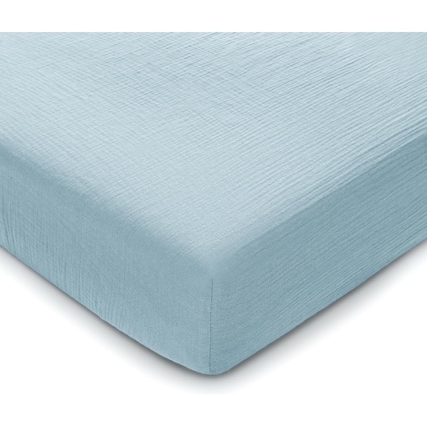 slide 2 of 49, Muslin Cotton Fitted Crib Sheet, Soft Snug Fit by Comfy Cubs Sky Blue