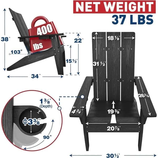 WINSOON All-Weather HIPS Outdoor Adirondack Chairs with Cup Holder (Set of 4)