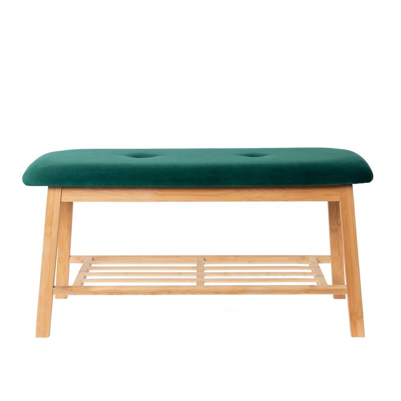 StorageWorks Tufted Bench, Entryway Bench with Shoe Storage Shelf - 36.22"x13.78"x17.72"