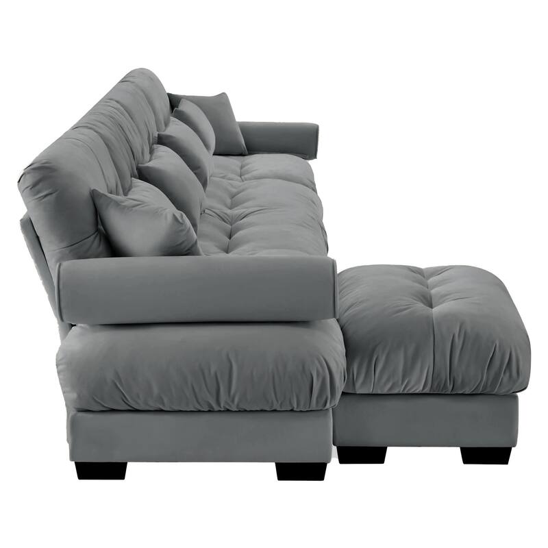 L Shaped Modular Sofa Convertible Deep Seat Sectional Couch w/Ottoman