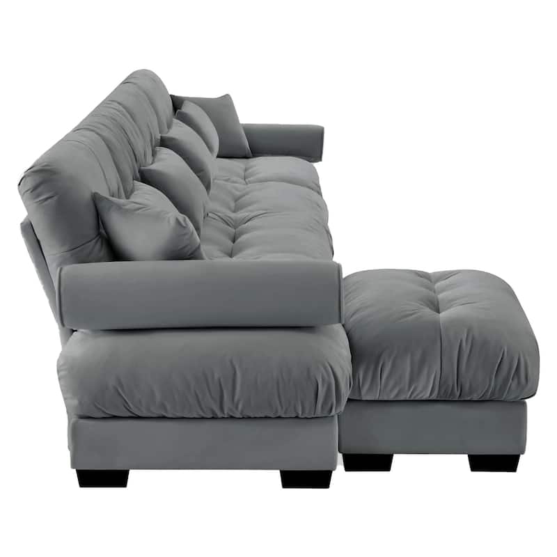 Modern Velvet L-Shaped Sofa for Living Room, 166" Luxury Oversized Sectional Couch with Ottomans, Tufted Deep Seat Sofa
