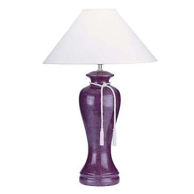 35" Extra Large Purple Ceramic Urn Table Lamp with White Empire Linen Shade for Bedroom Decor - 35" H x 20" W x 20" D