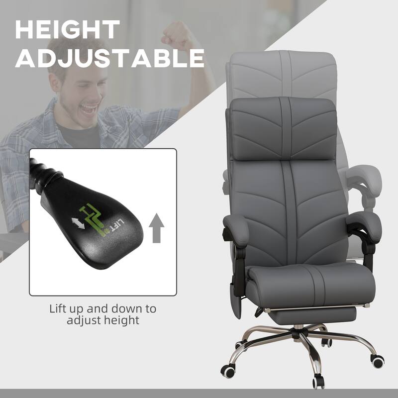 PU Leather Massage Office Recliner Chair with Lumbar Heat, Adjustable Height, Swivel Wheels