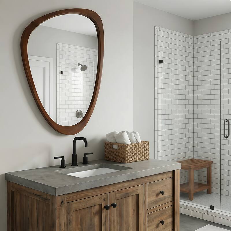 20"x30" Irregular Solid Wood Frame Decorative Mirror,For Bedroom, Bathroom, Living Room, Entryway