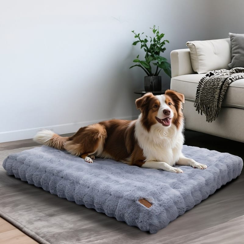 Washable Dog Bed Comfy Fluffy Kennel Pad Anti-Slip Pet Sleeping Mat Dogs Pillow - 29.9x20.1x3.9 inch - Grey