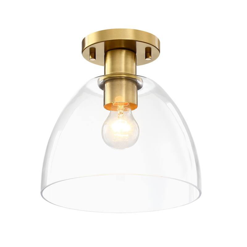 Indigo 10 in. 1-Light Brushed Gold Modern Semi Flush Mount with Clear Glass Shade for Bedrooms