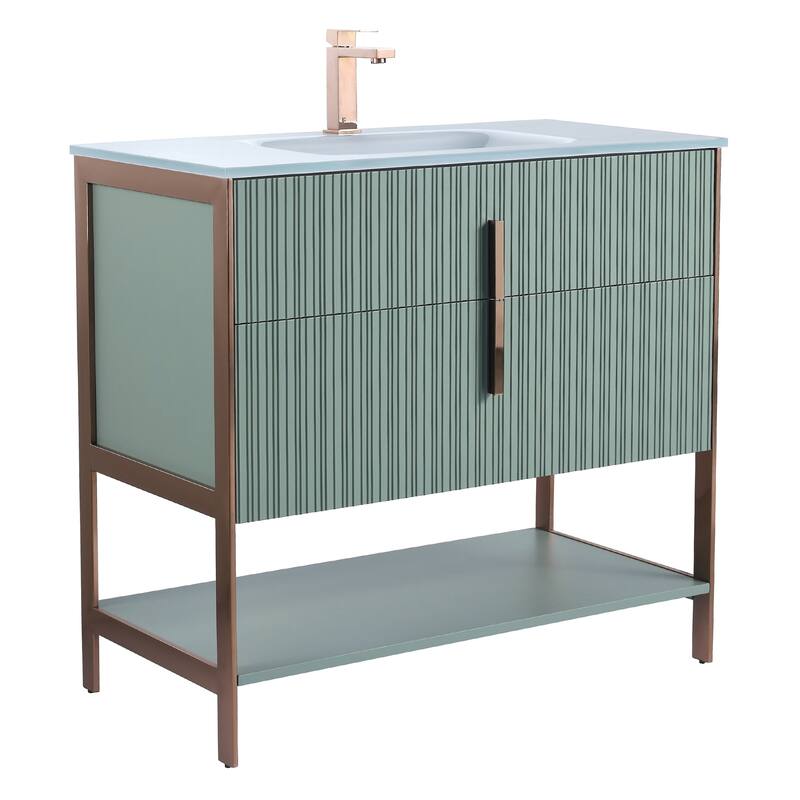 Fine Fixtures Serenity Modern Bathroom Vanity with White Glass Top