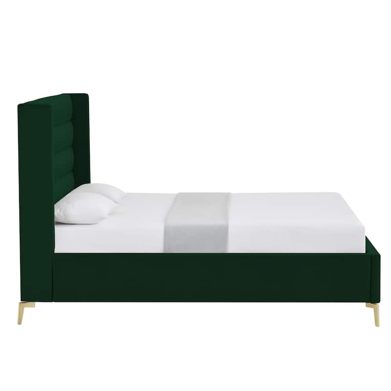 HomeRoots Green Velvet Upholstered Full Bed Frame