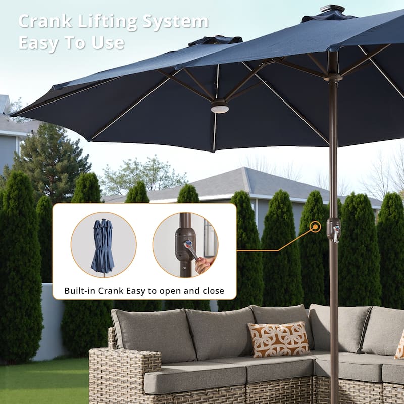 HOOOWOOO Outdoor Patio Umbrella with Solar Light