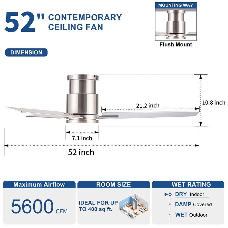 YUHAO Kaleido 48 in. Indoor Matte Black Ceiling Fans with 3-Colors Integrated LED and Dual-Finish Blades