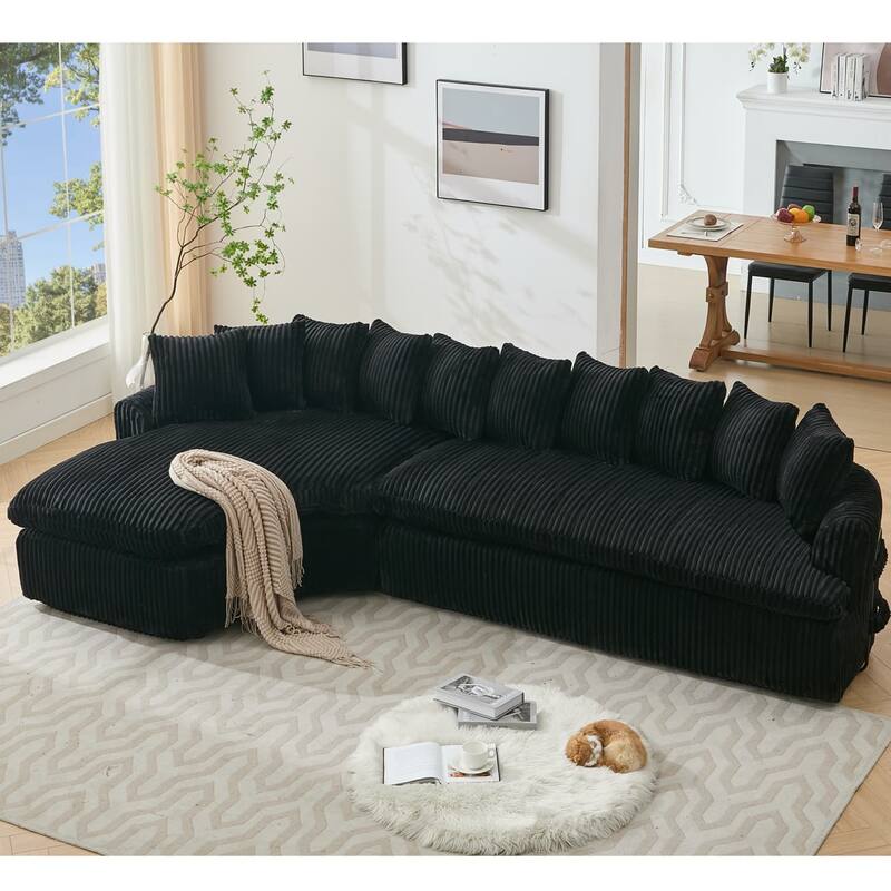 127'' L-Shape Left Sectional Sofa with 10 Back Cushions, No Assembly - Black