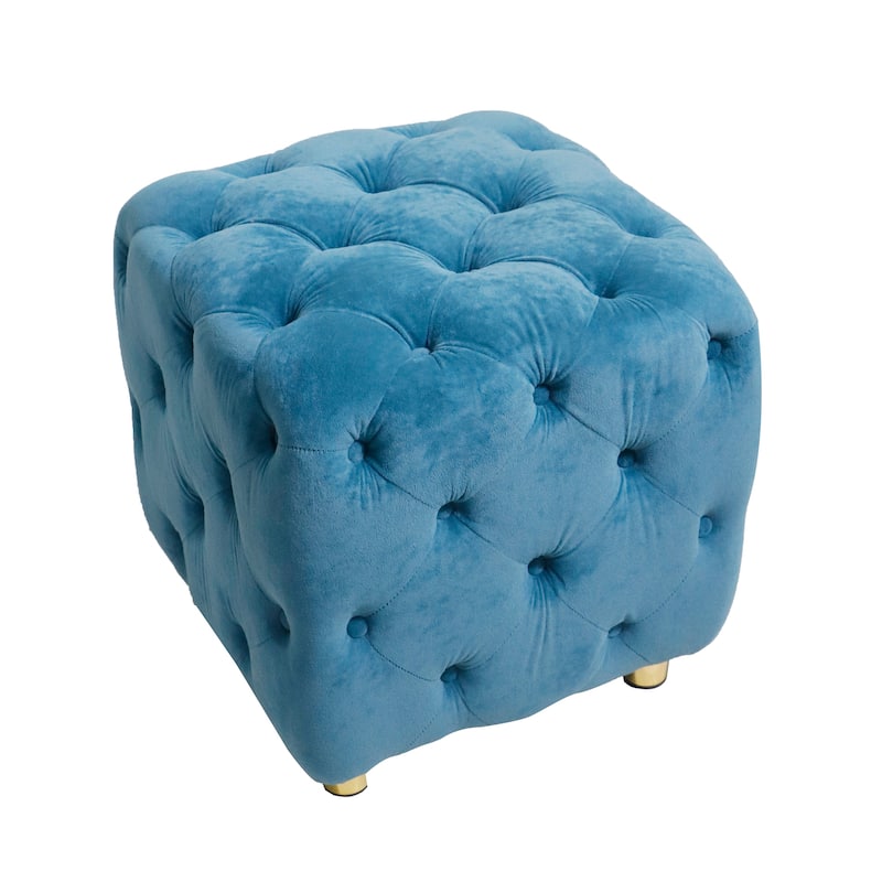Velvet Upholstered Ottoman, Multi-Functional Dice-Shaped Foot Stool, Dressing Makeup Chair with Hidden Storage Compartment