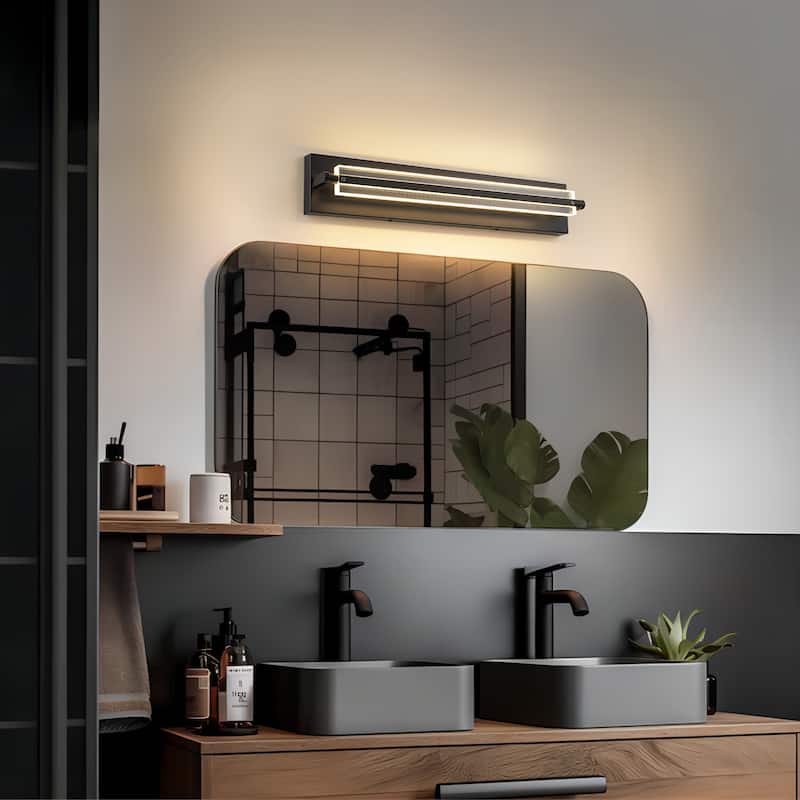 22" Modern Black Adjustable Rectangular LED Bathroom Vanity Light - 22.2 in. W x 4.7 in. H x 3.7 in. D