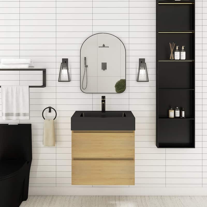 Floating Bathroom Vanity with Black Solid Surface Top