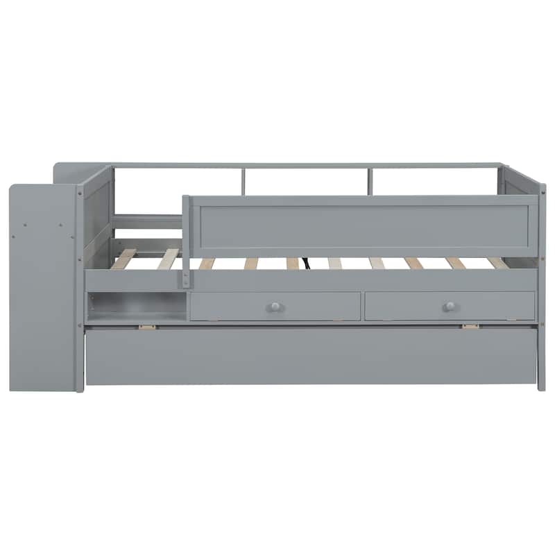 Multi-Functional Twin Size Daybed with Headboard Storage, Drawers and Trundle