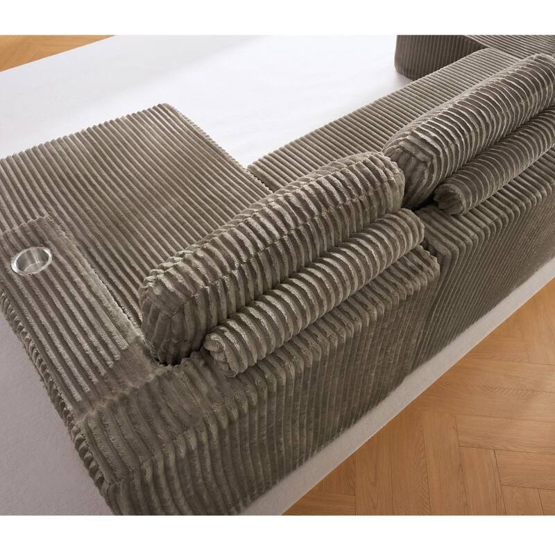 130" U-Shaped Corduroy Sectional Sofa with Cup Holders, No Assembly Required
