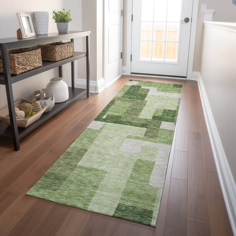 Premium Washable Super Soft Modern Geo Mayfield Rug - Green - 2' 3" x 7' 6" - Runner