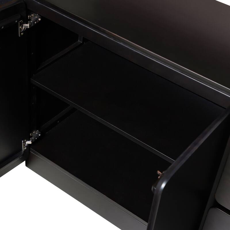 Furniture of America Abigail Mid-Century Modern Black Wenge Solid Wood Dining Server with Drawers and Shelves