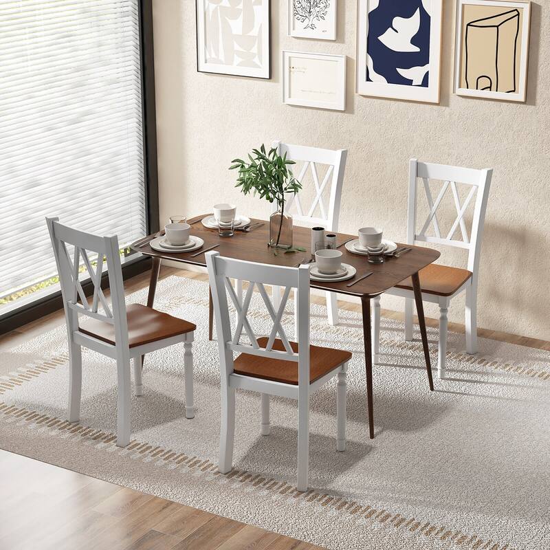 Gymax Dining Chairs Set of 4 Wood Farmhouse Dining Room Side Chairs