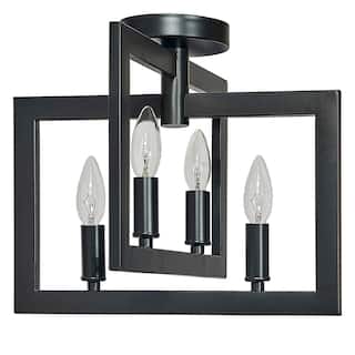 4 Light Candle Style Semi Flush Mount Lighting in Black - 12.5"H x 14.5"W x 13"D