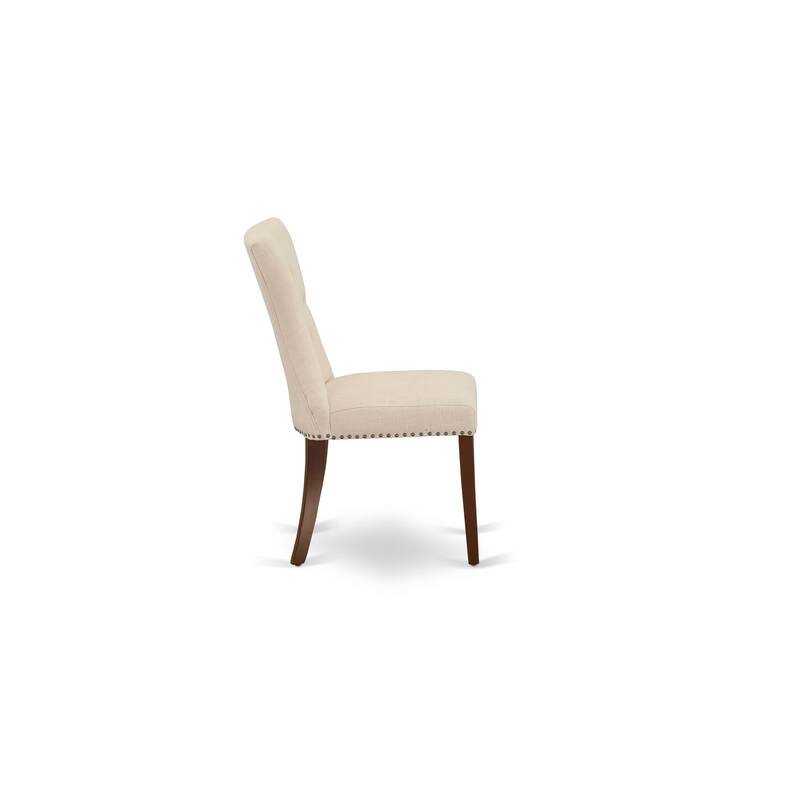 East West Furniture Gallatin Parson Dining Chairs - Button Tufted Nailhead Trim Linen Fabric Chairs, Set of 2, (Finish Options)