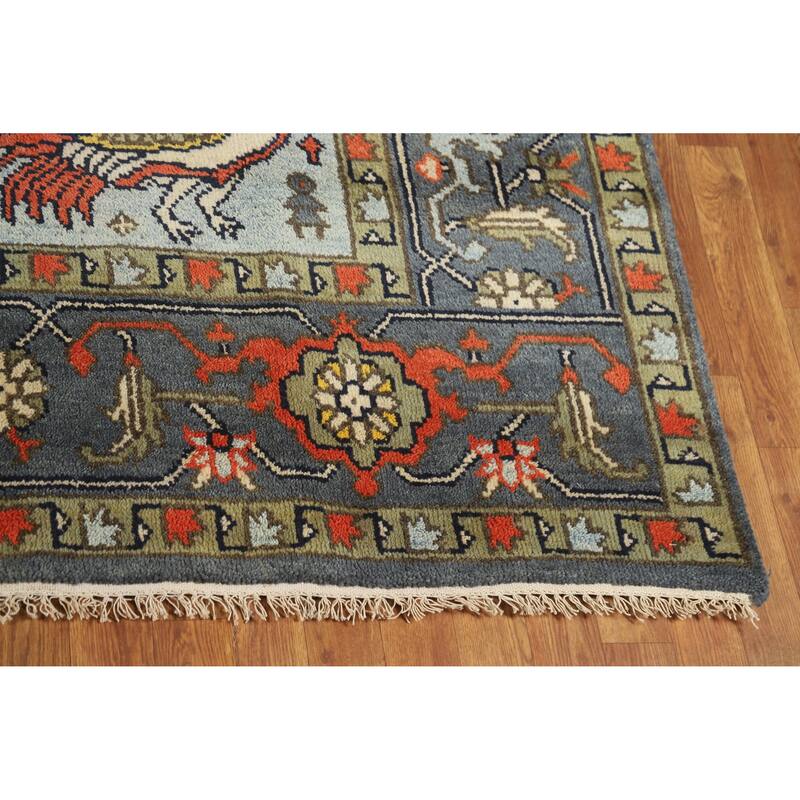 Slate Medallion Heriz Serapi Indian Area Rug Hand-Knotted Wool Carpet - 8'0" x 9'9"